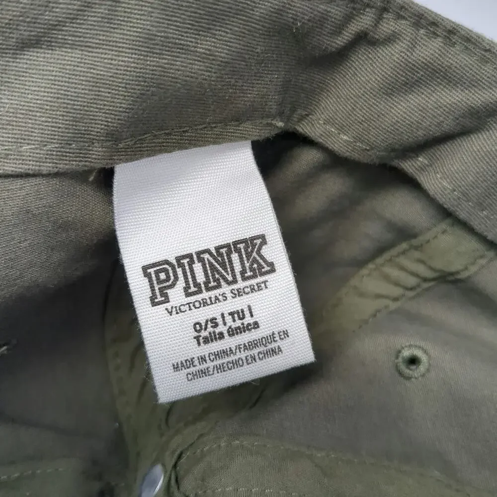 PINK Victoria's Secret Baseball Cap Green One Size P Patch Hat Slideback Cotton